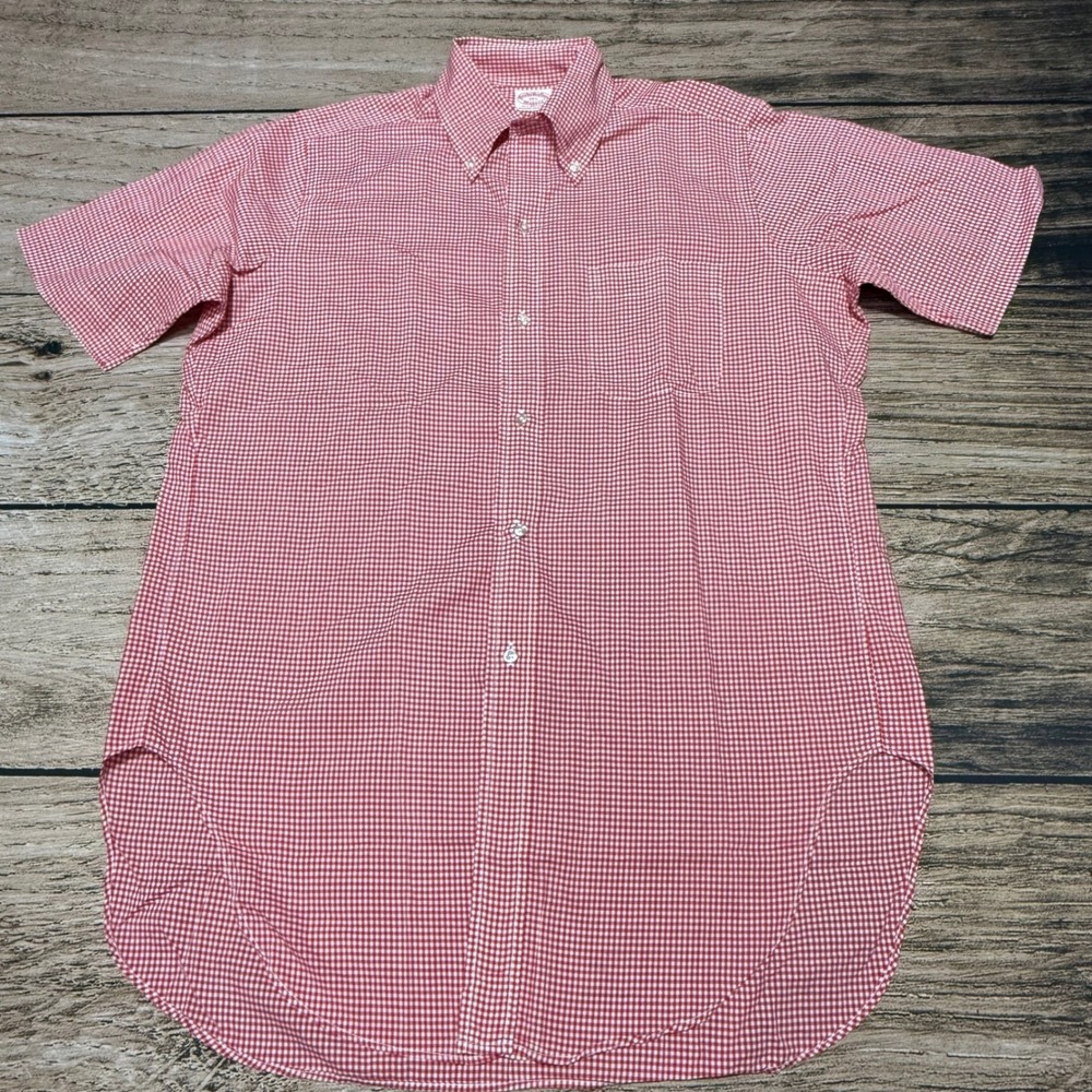 Brooks Brothers Button Down Shirt Mens 15.5 Red Gingham Short Sleeve Preppy